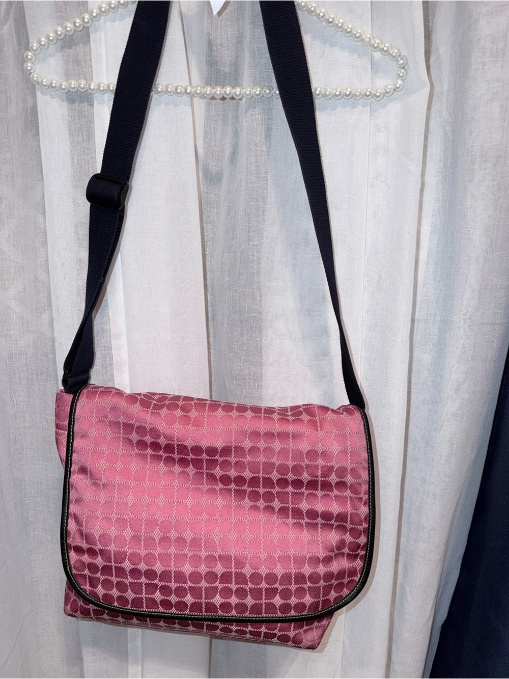 kate spade Pink Jacquard Crossbody Bag with Black Trim
